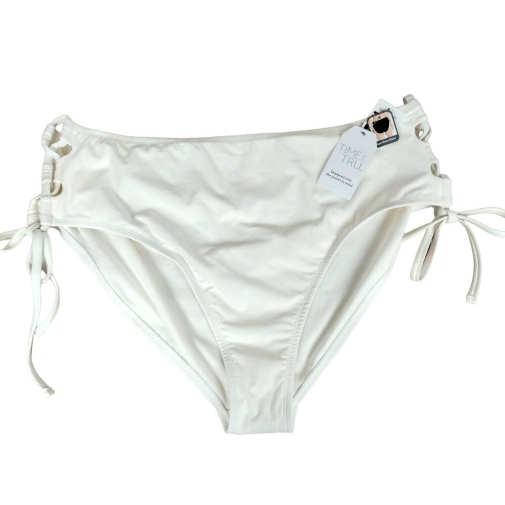 Time and Tru Womens 2X Vanilla Dream Cream Side String High Waist Bikini Bottoms